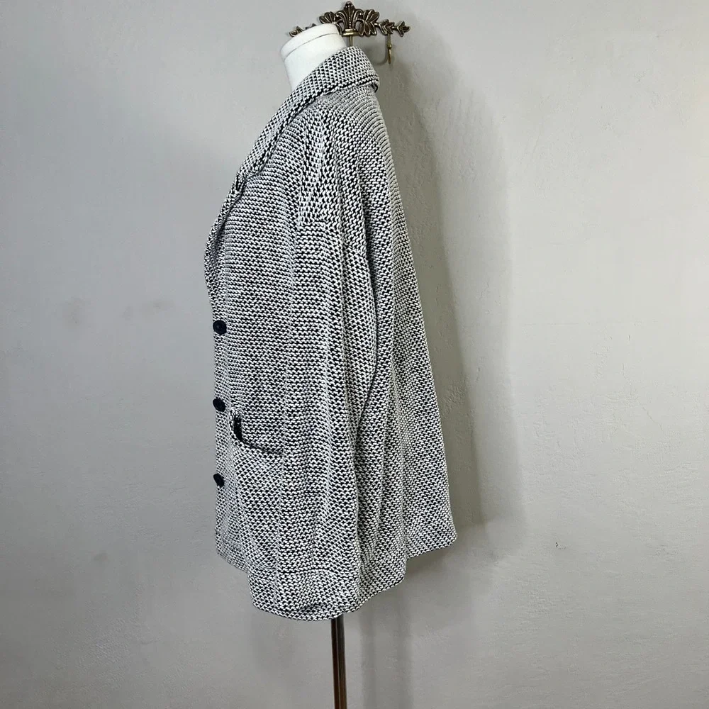 Marine Layer Blazer Jacket Black White Textured Knit Button Front Coatigan Large